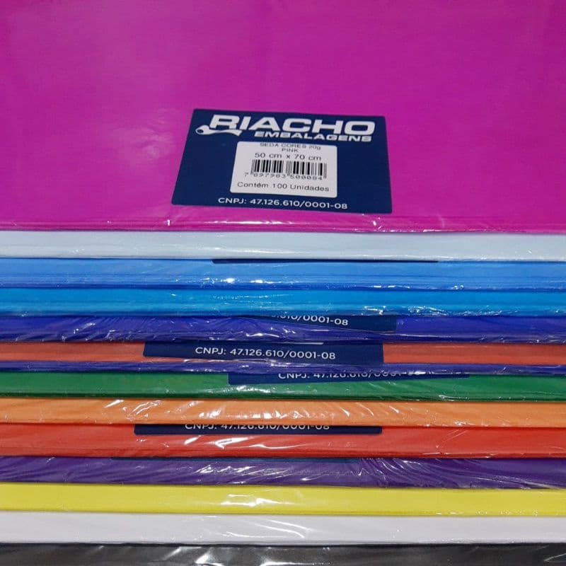 papel de seda 50x70 lisa pct c/ 100 folhas riacho