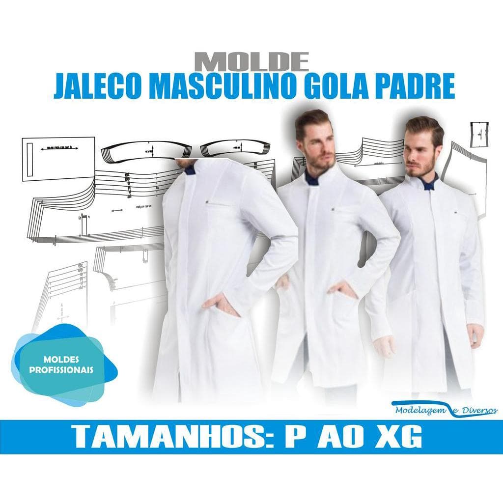 Molde Jaleco Masculino Gola Padre, Modelagem&Diversos, Tamanhos P Ao Xg