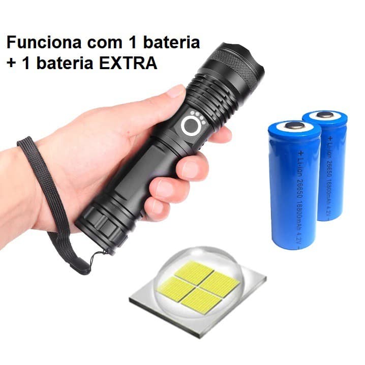Lanterna Led T9 Tática Super Potente + 1 Bateria Extra Recarregável