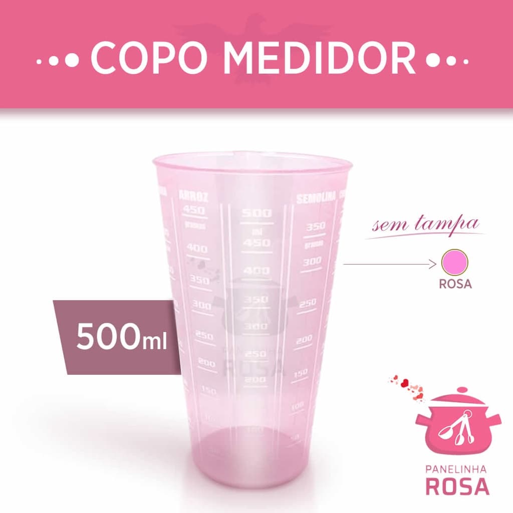 Copo Medidor Dosador Plástico de 500 ml  rosa casa cozinha