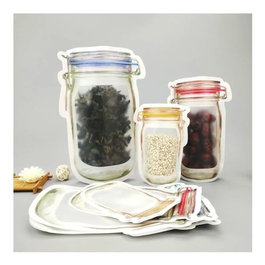Kit 3 Unidades Zip Lock Saco Desenho Pote Mason Hermético