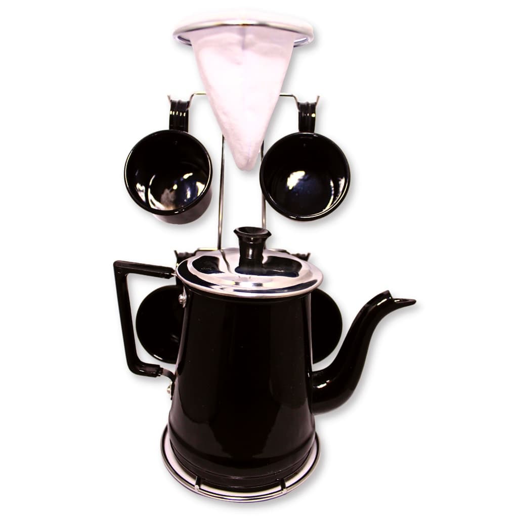 Bule Com Coador De Cafe Colorido Retro em alumínio + coador de pano + lindas Canecas em alumínio Diversas cores