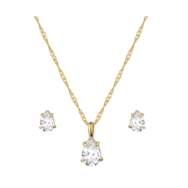 Kit Conjunto de Semijoia com Gotas de Zircônias Banhado a Ouro 18K Original Presente CJ5985