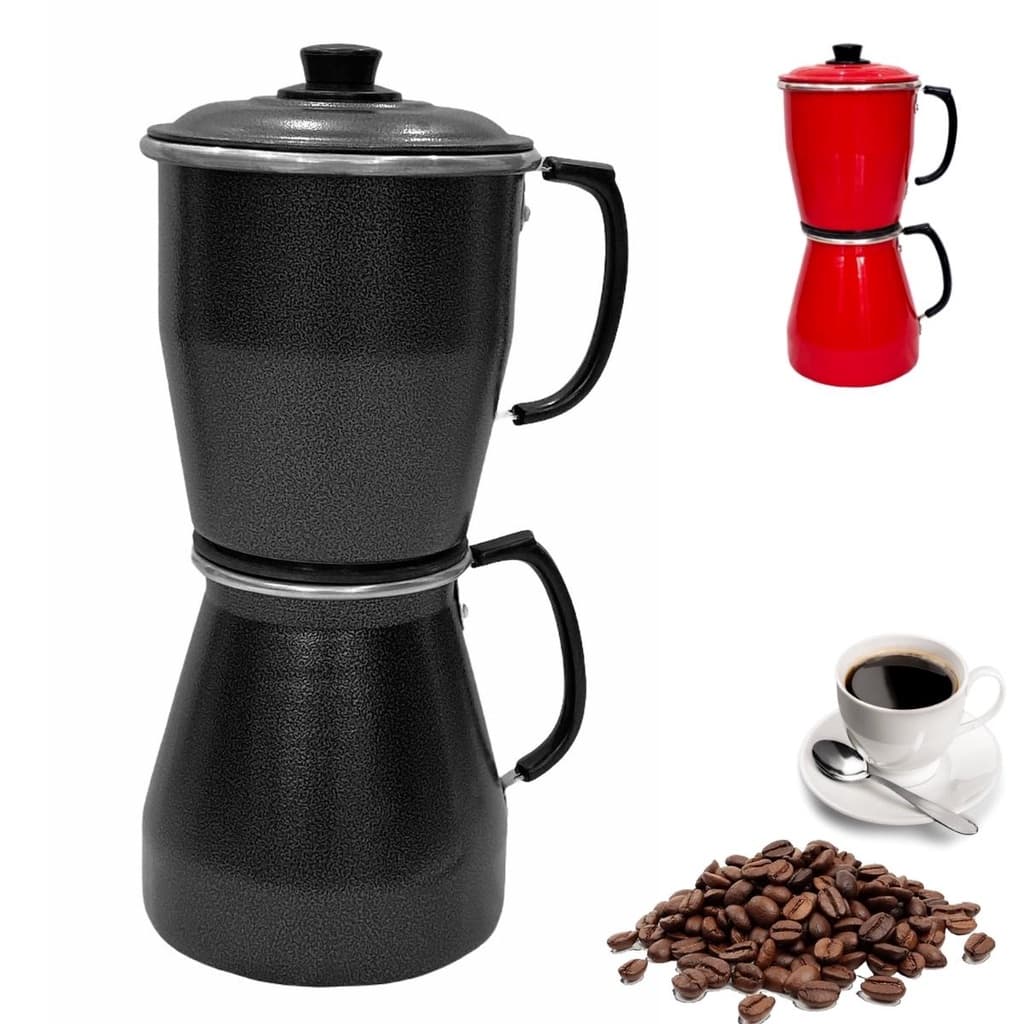 Cafeteira Econômica Em Alumínio Para Fogão Preta ou Vermelha 1,4l