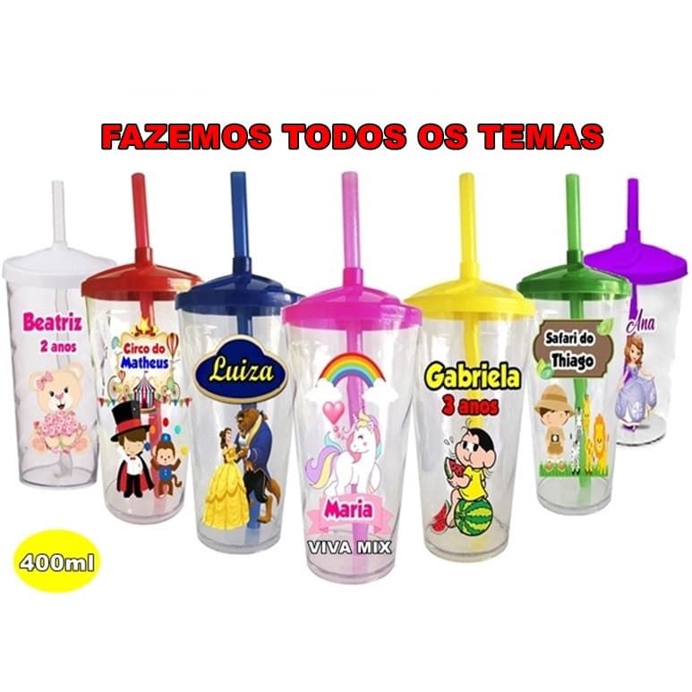 50 Copos Twister Shake 400ml Lembrancinha Personalizada C/Tampa e Canudo