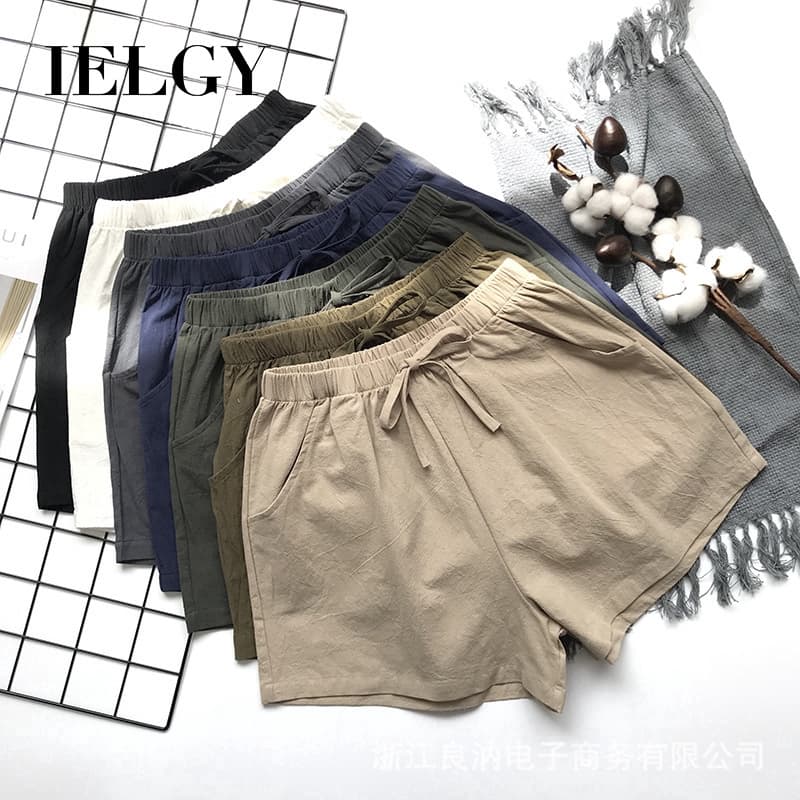 IELGY shorts Femininos De Cintura Alta De Algodão E Linho