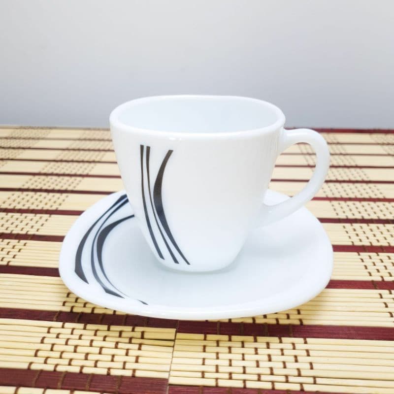 Conjunto xícara e pires quadrada c/ 06 opal 190ml estampada louça vidro temperado opaline