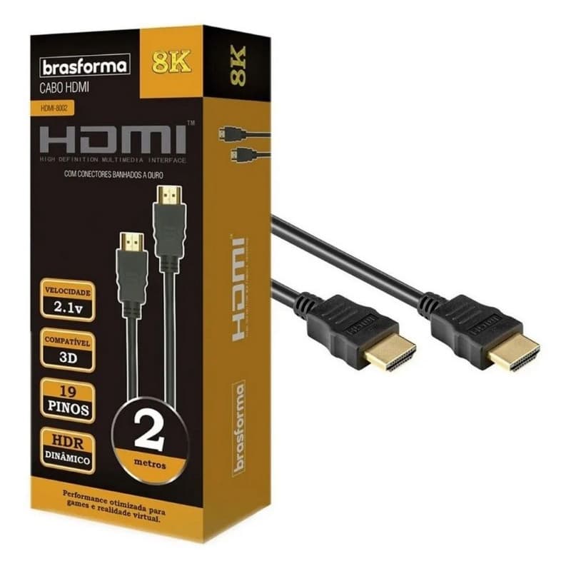 Cabo Hdmi 2m 8k 2.1 Hdr Dinamico 2 Metros 19p Super Ultra Hd