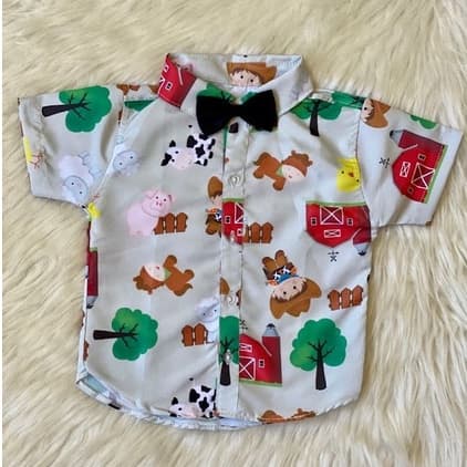 Camiseta Camisa Infantil Menino Fazendinhacom Gravata Roupa de Fazendeiro Animais Bichos