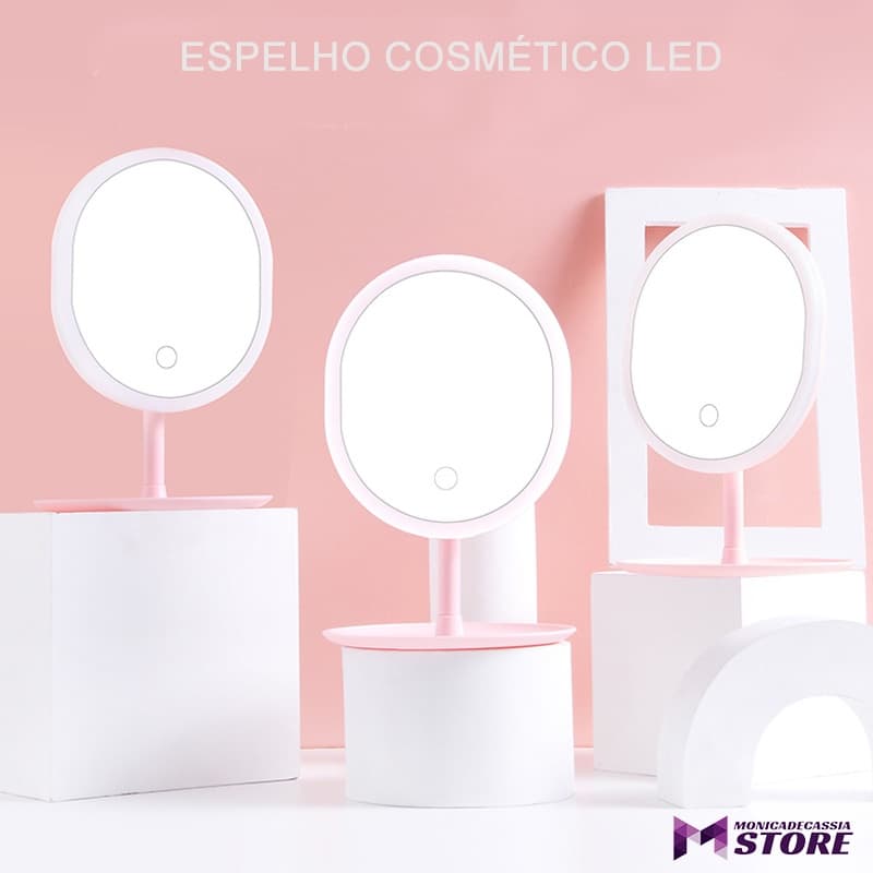 Espelho Oval Ajustável Dobrável Portátil LED Oval Espelho de Maquiagem Inteligente