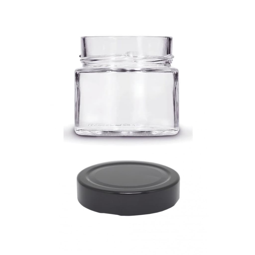 Pote Vidro Pianezza 210ml Com Tampa Alta Preta - 10 Unidades - Tempero Vela Doce Mel Brigadeiro Lembrancinha Geleia