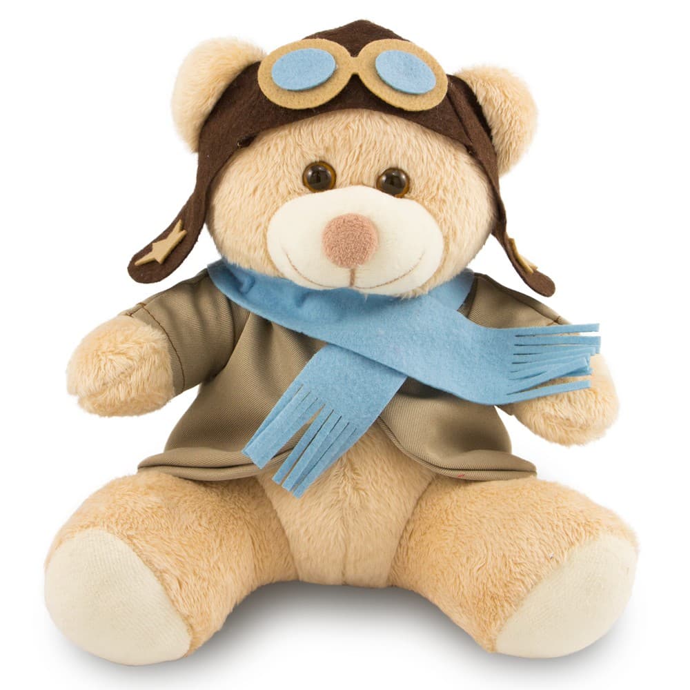 Urso de Pelucia Aviador 20cm Presente Criança Pequena Decoraçao Quarto Infantil