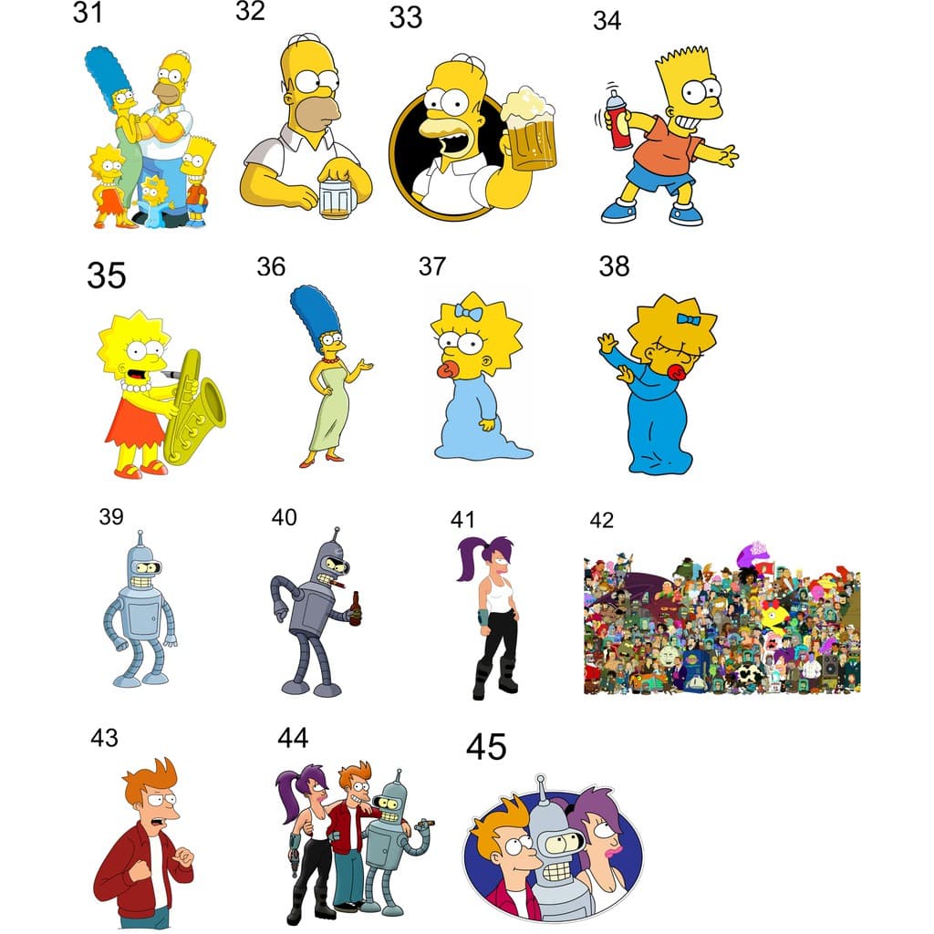 15 Estampas Sublimaticas Prontas dos Simpsons e Futurama Sublimação