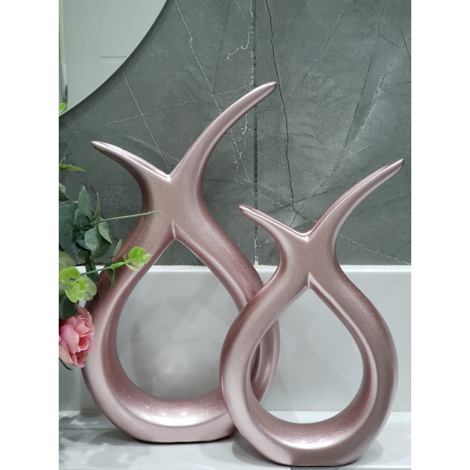 Conjunto decoracao ceramica Dupla vasos garrafa estilizada enfeite rack sala aparador mesa de centro vasinho decorativo
