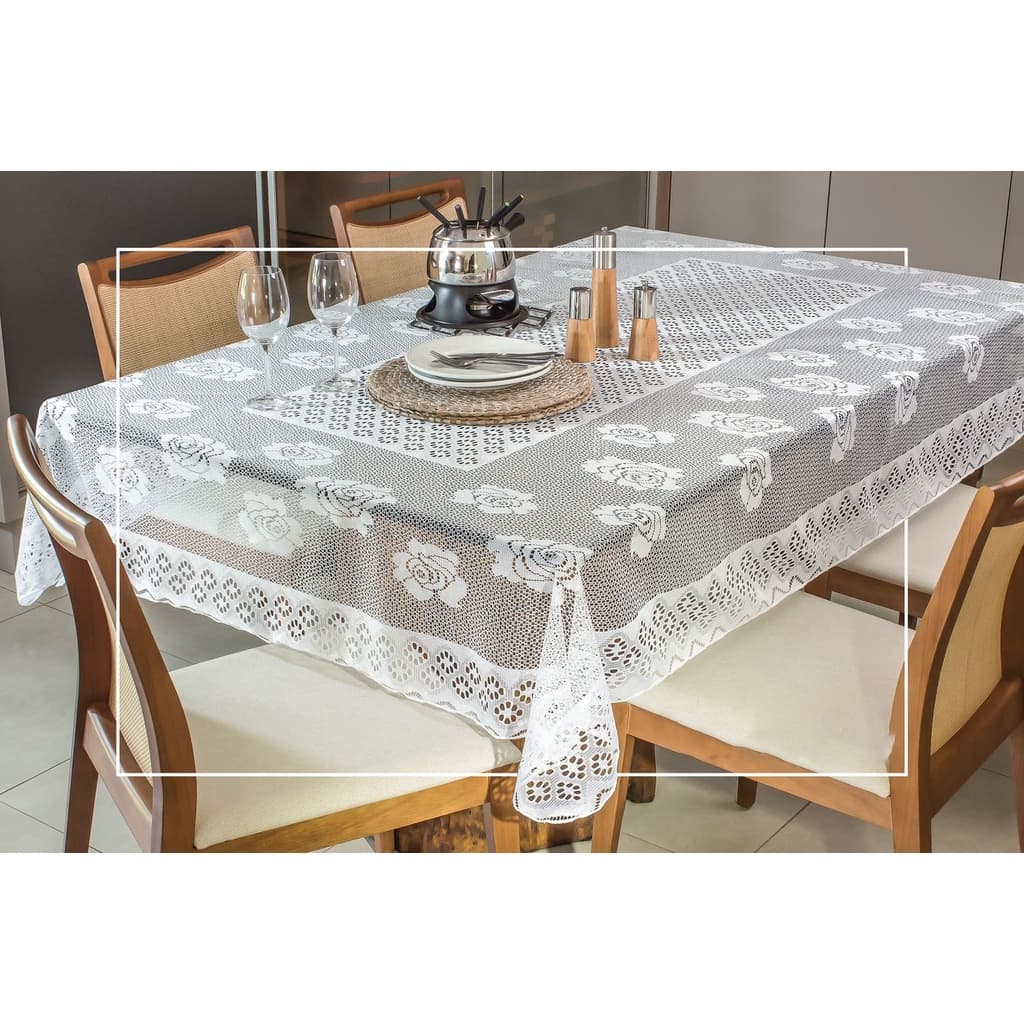 Toalha De Mesa Retangular De Renda 4 Cadeiras 1,60m X 1,60m