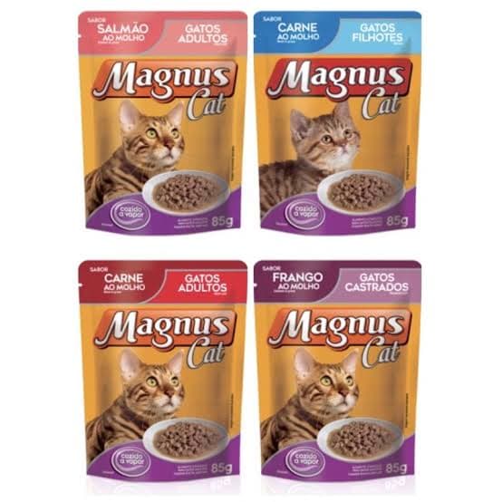 Kit 12 Sachê Magnus Gatos Pet - 85g - Sabores Variados - Adulto, Filhote, Castrados
