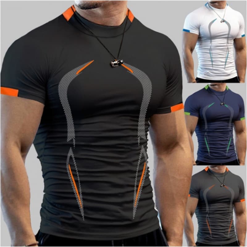 Camiseta Masculina Esportiva Respirável Secagem Rápida Com Gola Redonda E Mangas Curtas Para Corrida/Fitness