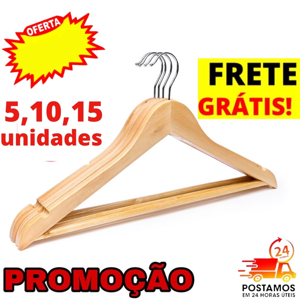 Cabide De Madeira Marfim Gancho Cromado 5 10 15 Unidades Alta Qualidade