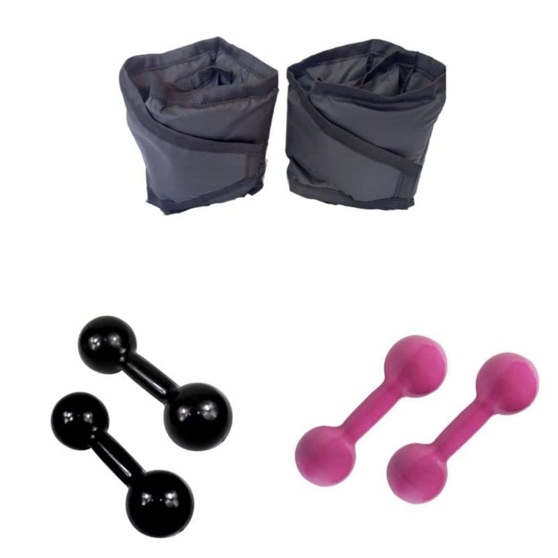 kit Combo Halter Emborrachado de 1kg + Halter de 2kg + Caneleira de 1kg