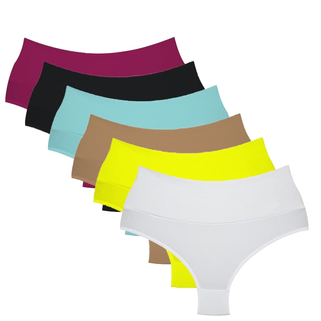Kit Com 5 Lindas Calcinhas Cós Alto Lisas Cores Variadas.