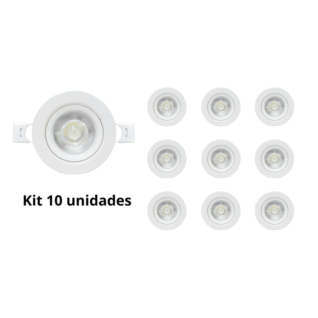 Kit 10 Spot Led Luminária SMD 3W / 5W / 7W Embutir Quadrado ou Redondo Branco Frio e Branco Quente