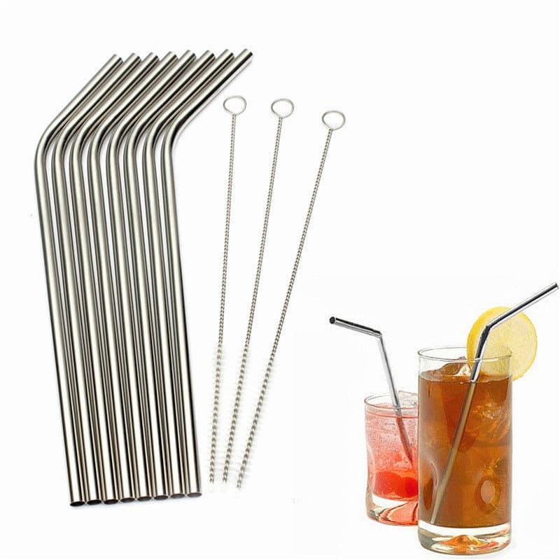 Kit 8 Canudos em Aço Inox metal Reforçado inoxidável Ecológico Reutilizável Higienico + 3 Escovas para limpeza