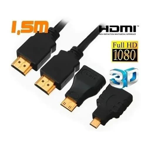 Cabo Hdmi 3 Em 1 Micro E Mini + Cabo Hdmi 1.5m 1080p