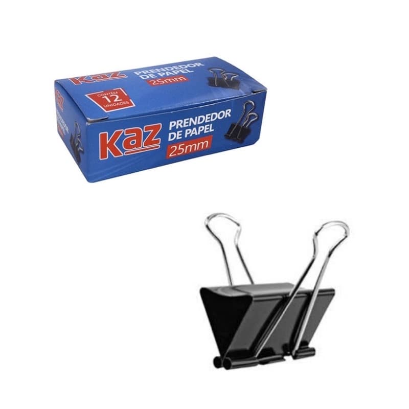 Prendedor de Papel Preto 25mm Kaz Com 12 Unidades