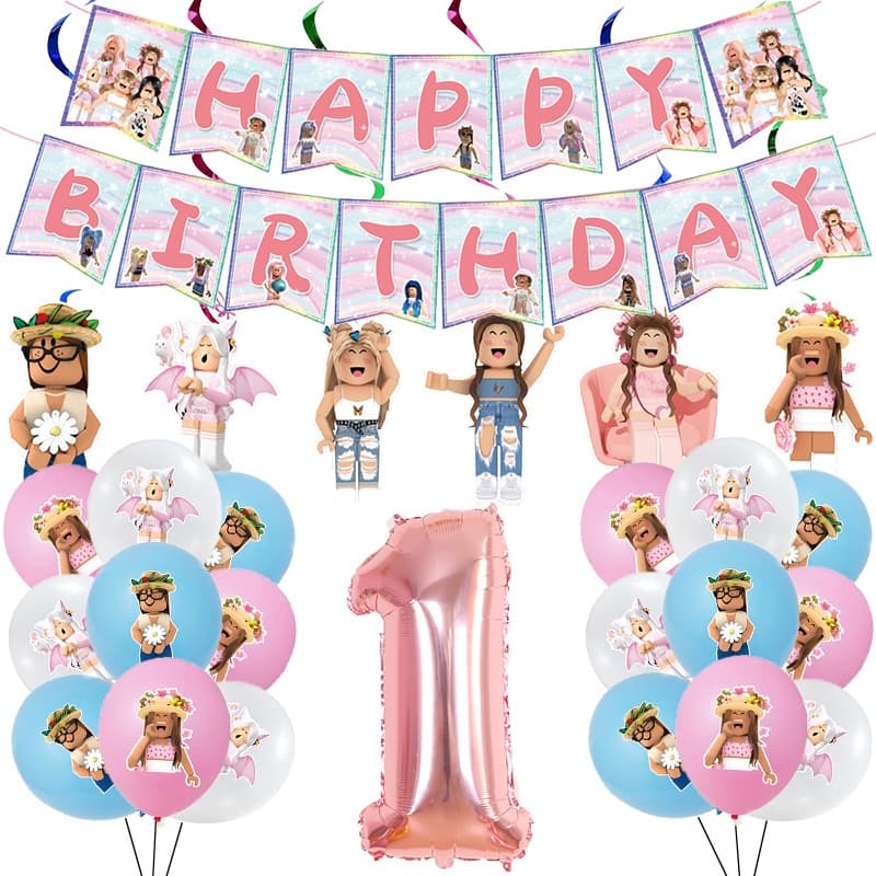 Softcloud 40 pçs conjunto rosa Roblox Sandbox jogo tema número de aniversário balão conjunto festa aniversário decoração