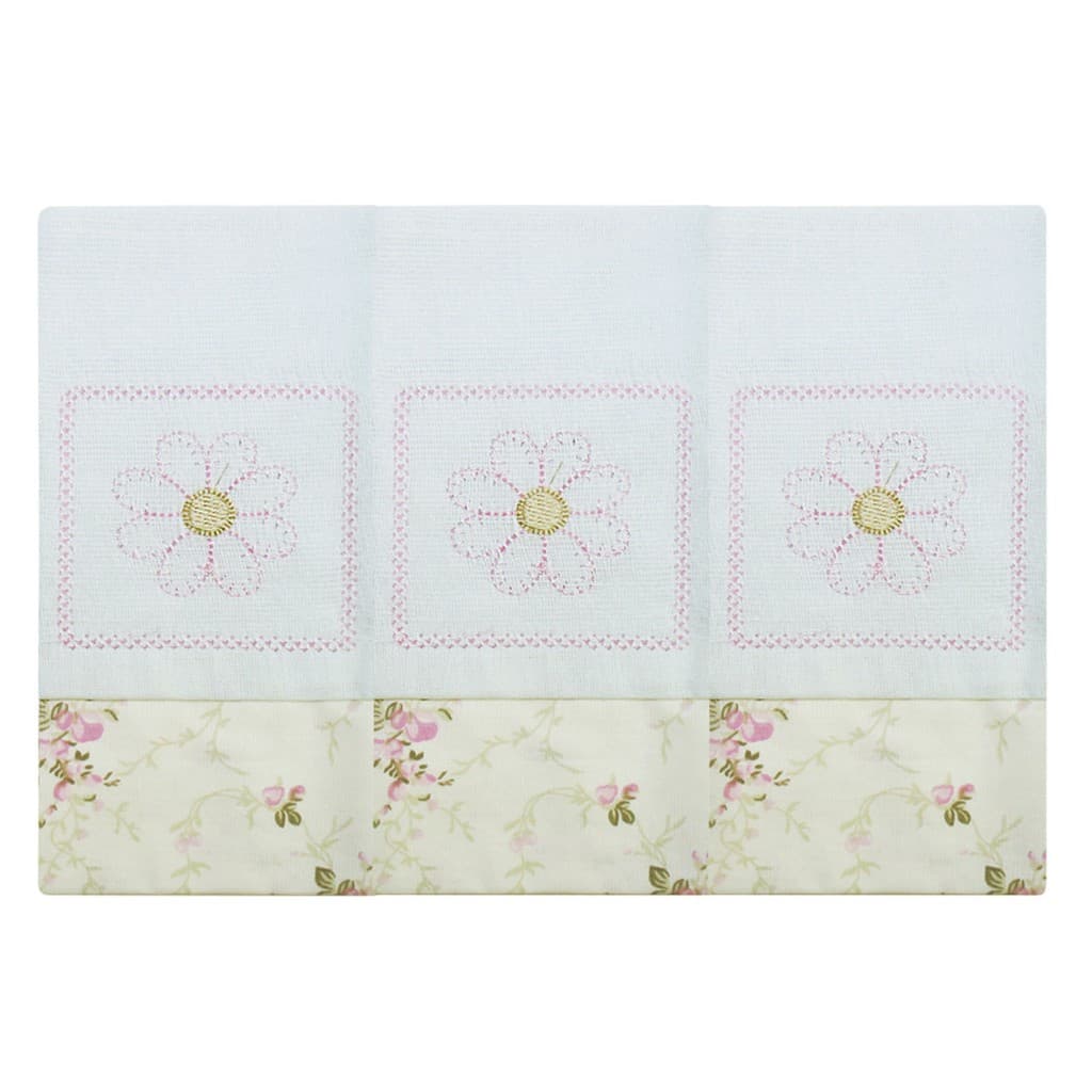 Kit 3 Fraldas de Boca Bordada Floral Rosa Tecido Toalha Fralda Dupla 100% Algodão