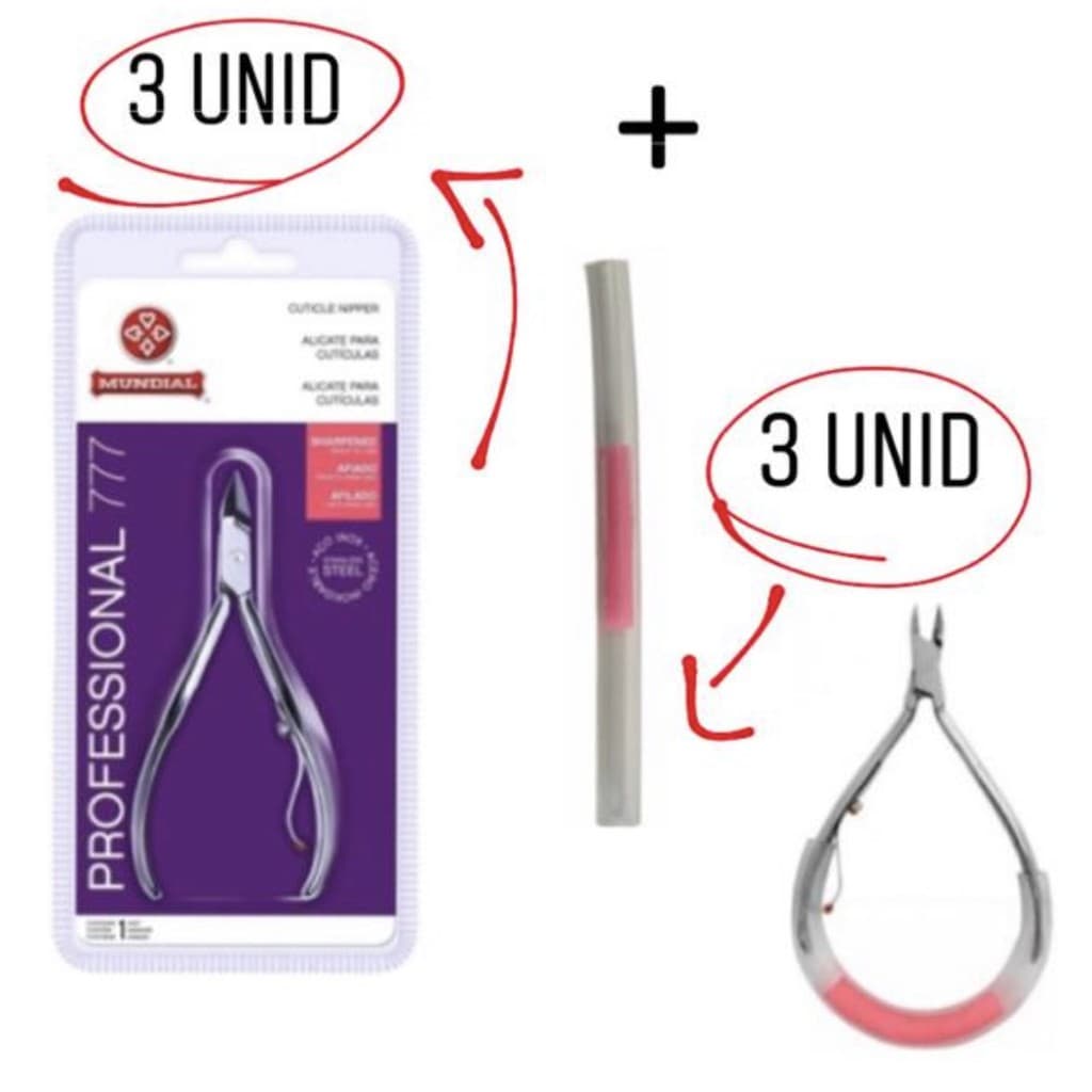 kit 3 alicate mundial 777 + 3 mola silicone manicure unha