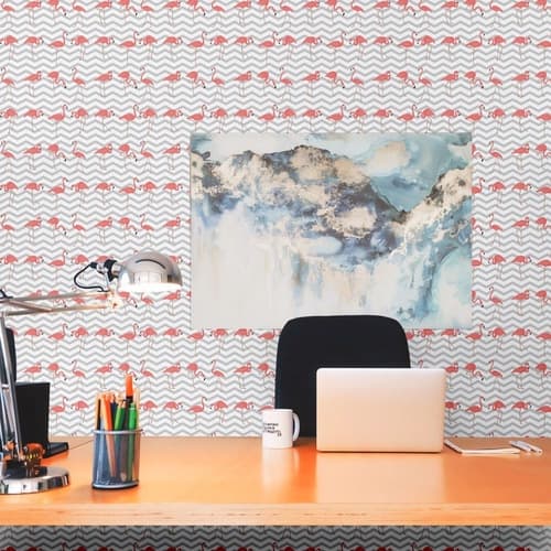 Papel Parede Adesivo Animal Flamingo Com Fundo De Chevron 3m