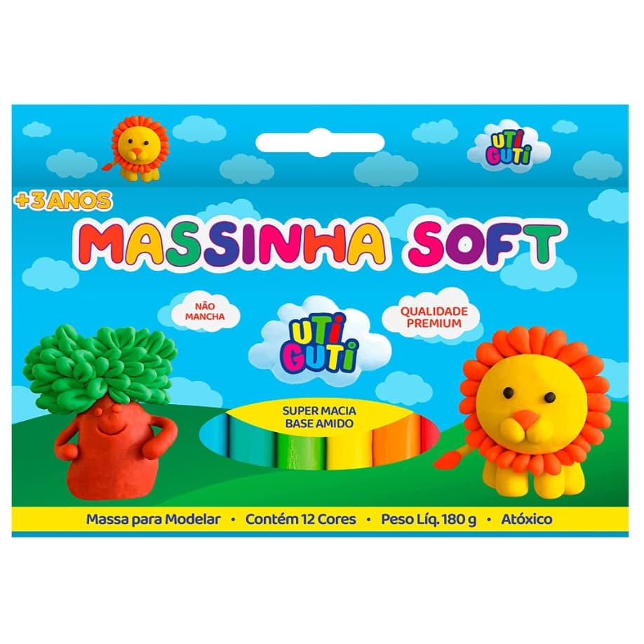 kit 12 Cores De Massinha Soft 180g Uti-Guti