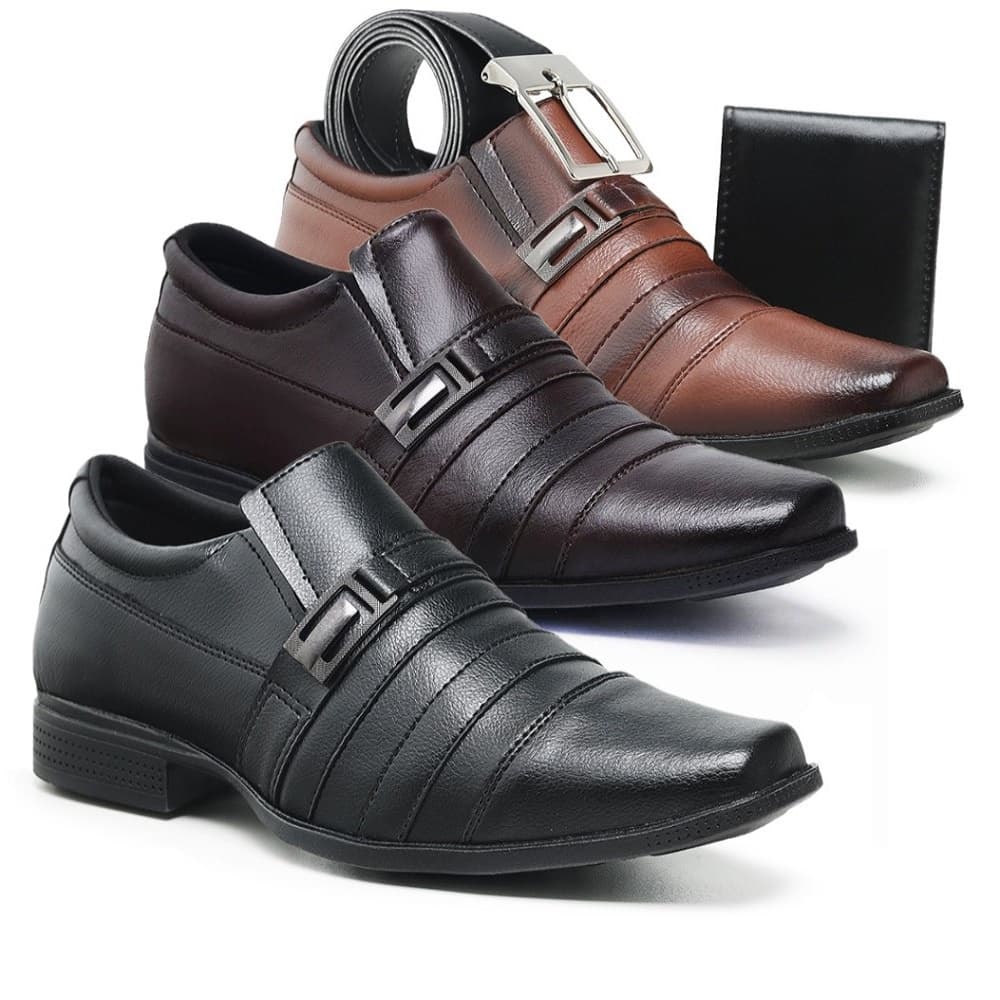 Sapato Social Masculino Formal Elegante Direto Fabricante 3 Pares com Carteira e Cinto