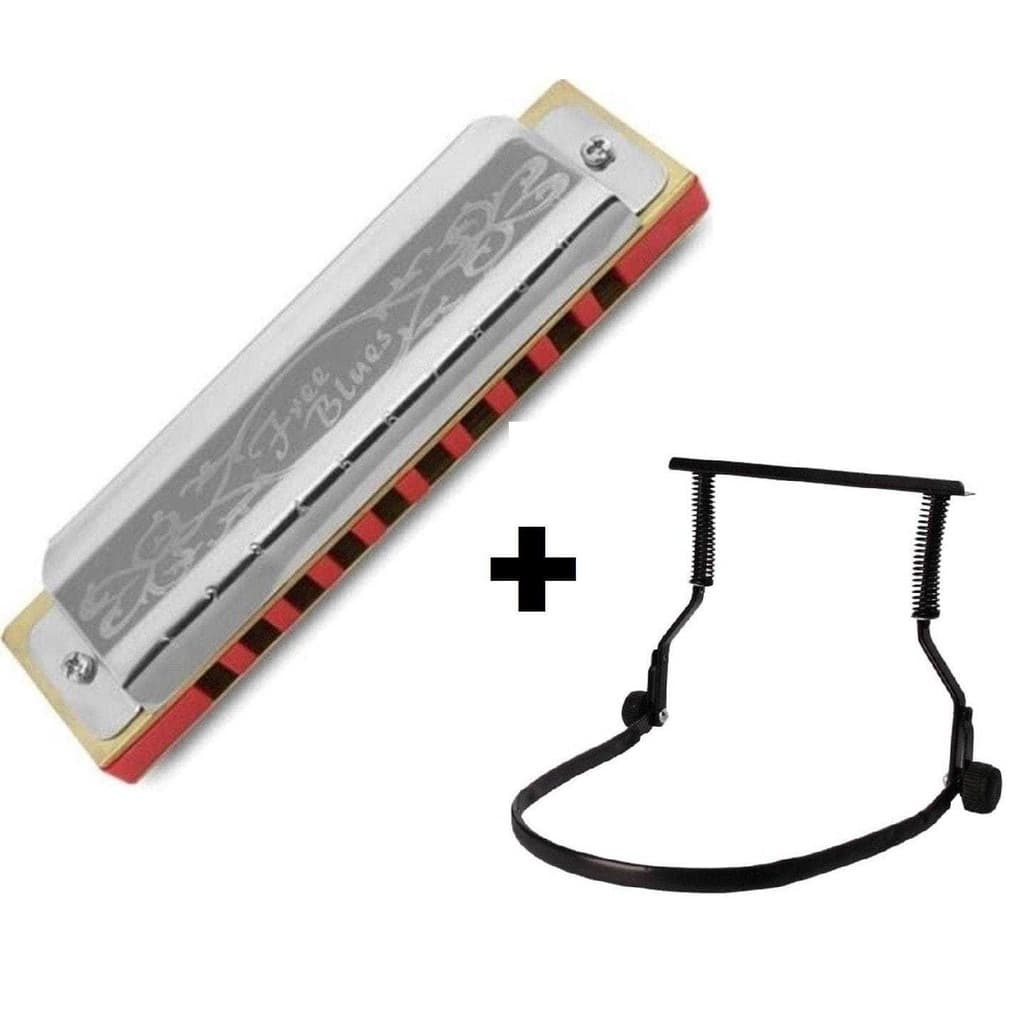 Kit Gaita de Boca Diatônica em C 20 Vozes Free Blues + Segurador para Gaita S250 - Hering