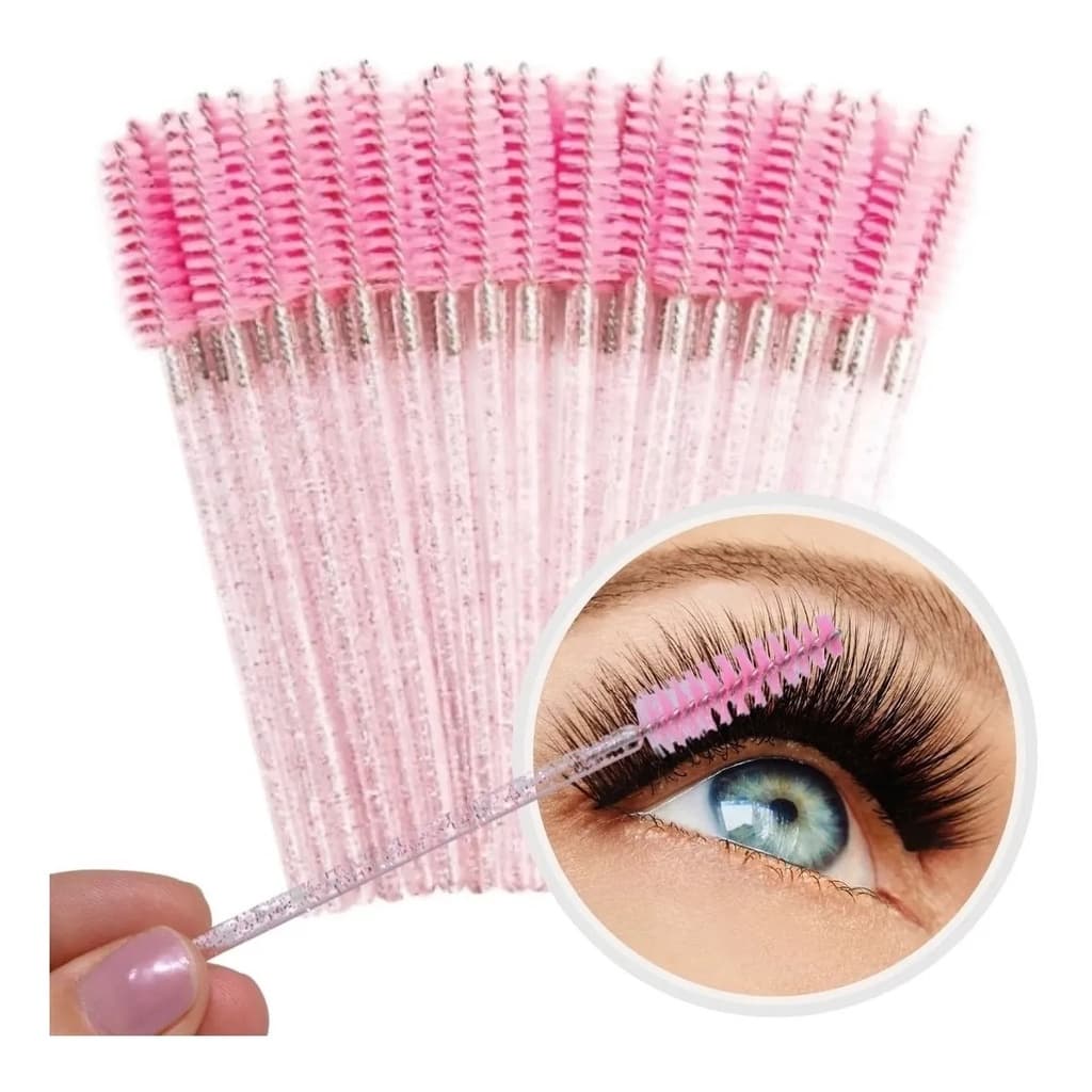 50 Escovinhas Glitter  Sobrancelha E Cílios Designer  Lash e Permanente Rosa maquiagem