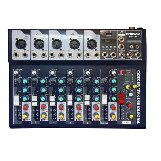 Console Mesa De Som 7 Canais Misturador Gf-6182 110/220 Com este console de mixagem, você poderá jogar, inventar e criar os sons mais incríveis