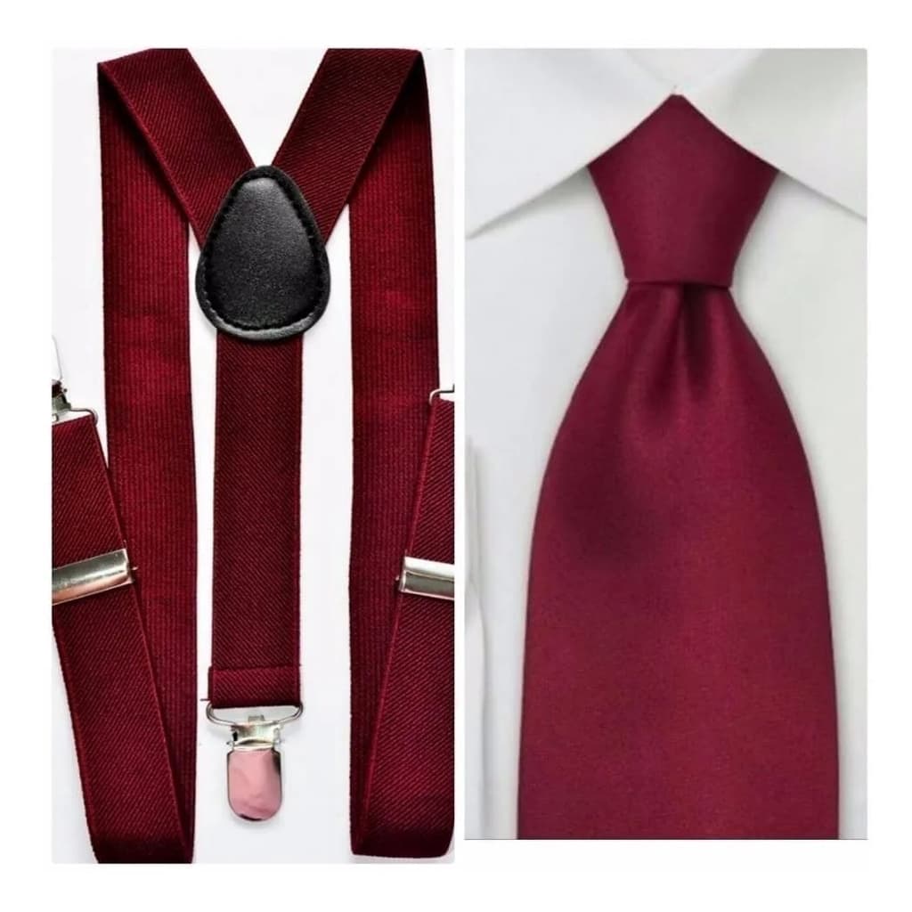 Kit Suspensório King + Gravata Slim Bordo Adulto 246/253