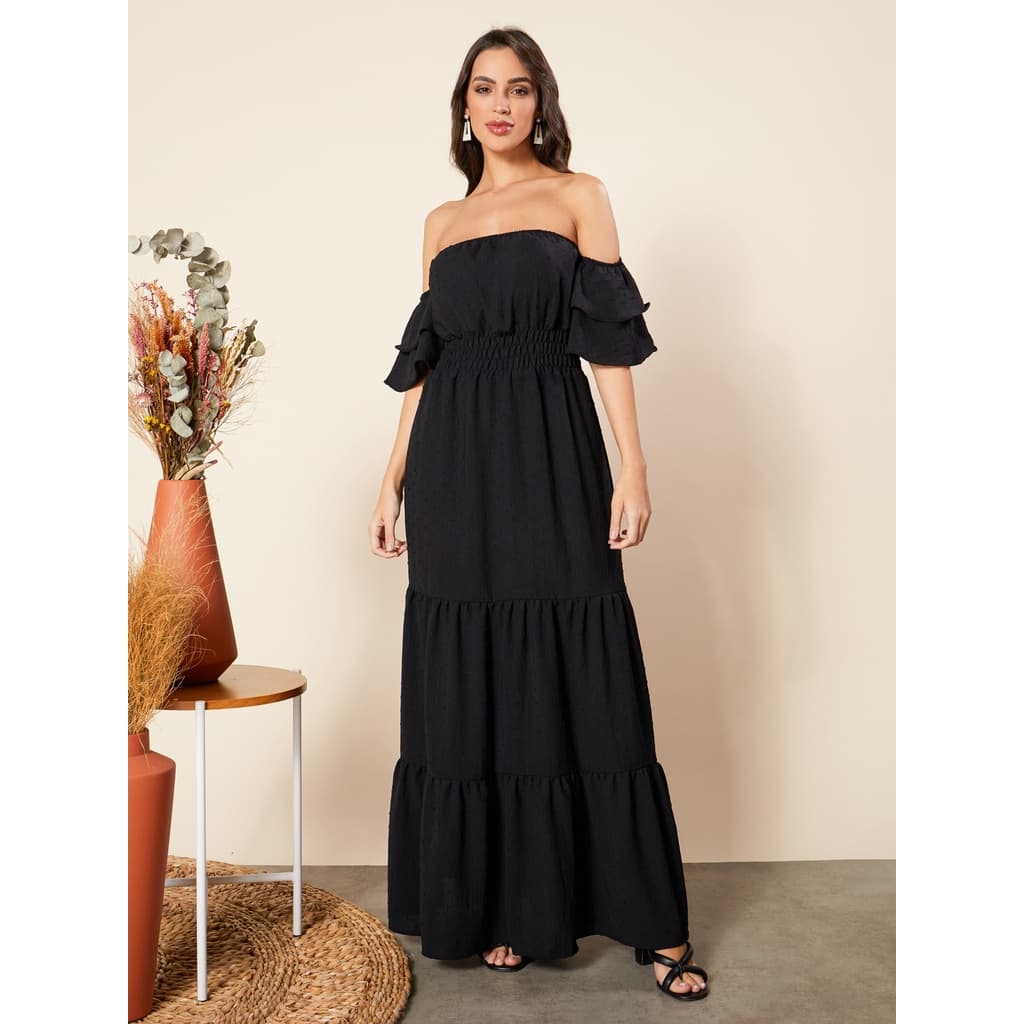 Vestido Longo Modelo Ciganinha com Bojo e Elastico abaixo do busto