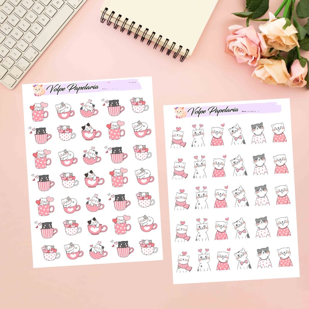 Cartela de adesivos gatinhos/gatos/fofo/decorativo/gato (13 opções)  - Adesivo kawaii
