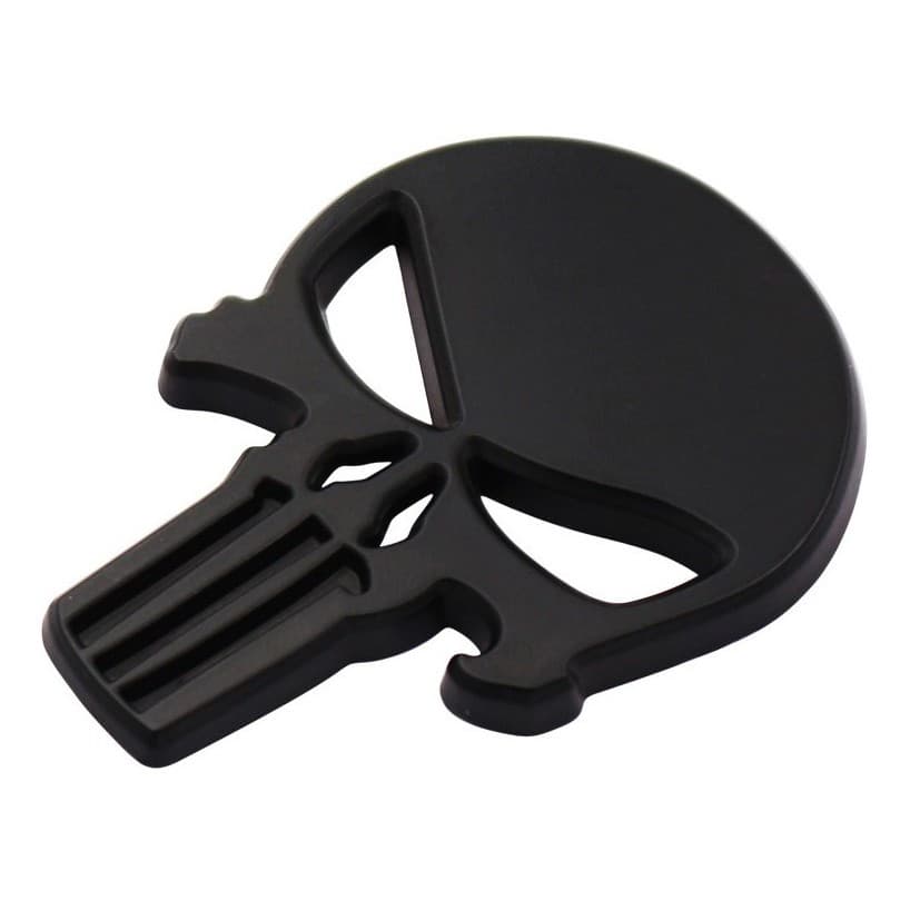 Emblema Adesivo Metálico Caveira Punisher Justiceiro Skull Preto Fosco Top Automotivo