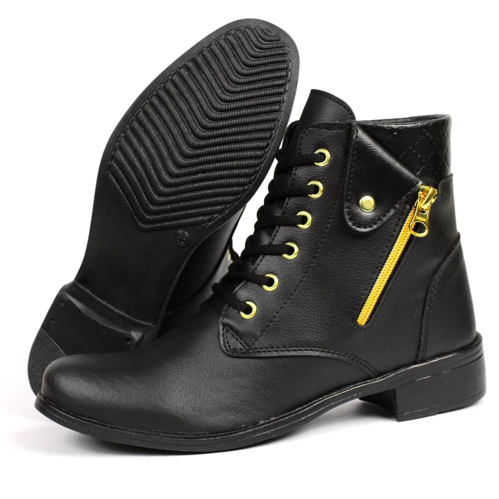 Bota Feminina Coturno Casual Cano Curto Detalhe em Zipér Modelo Clássico