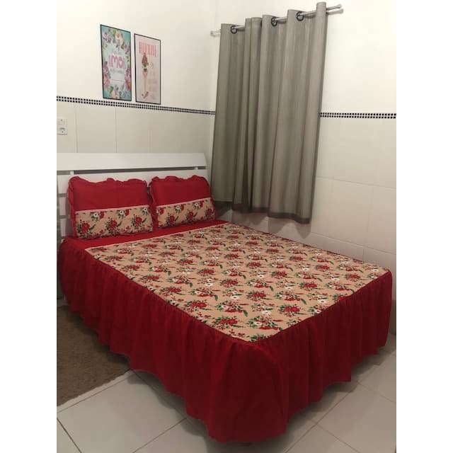 Colcha casal com fronha de oxford estampada floral com liga
