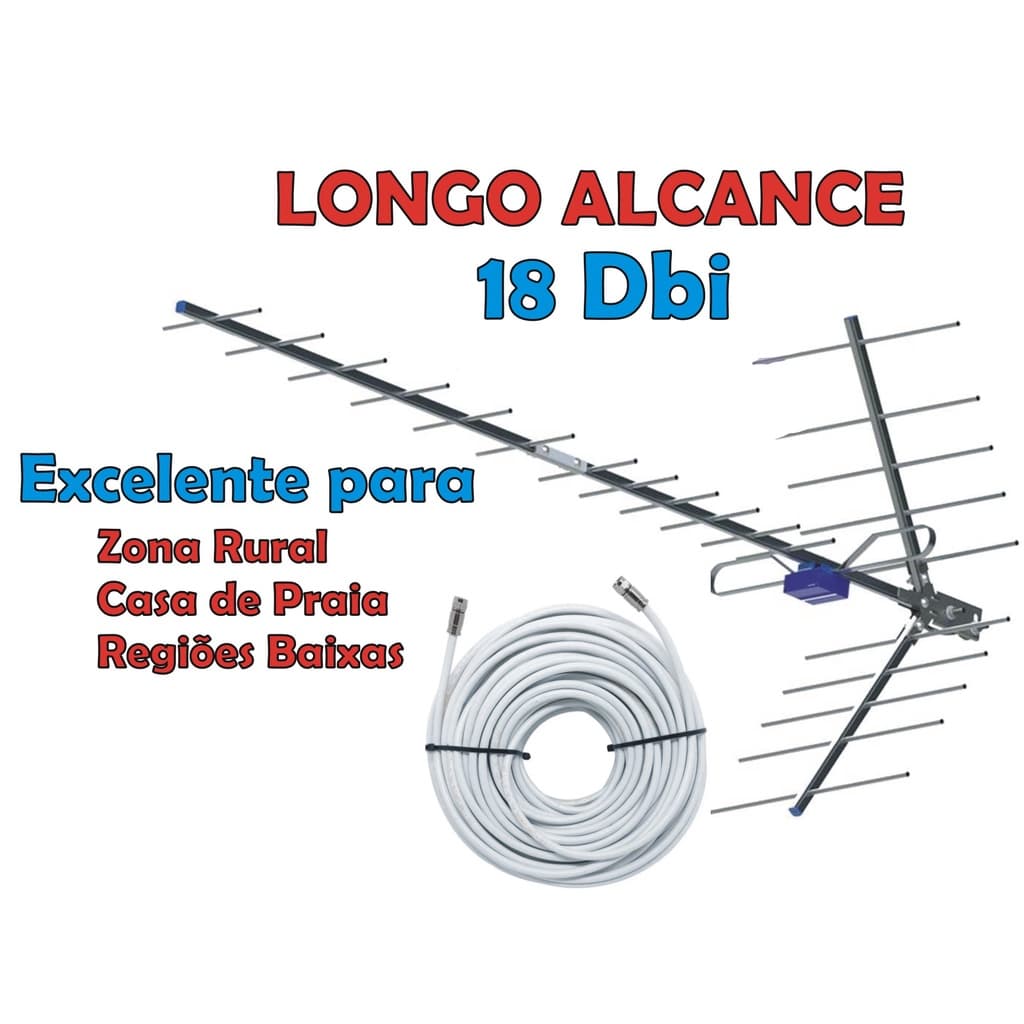 Antena Tv Digital Externa Yagi 4k hdtv Alta Ganho de sinal Potencia 18 Dbi Prohd-1118 Proeletronic c/ 10 metros cabo rg6