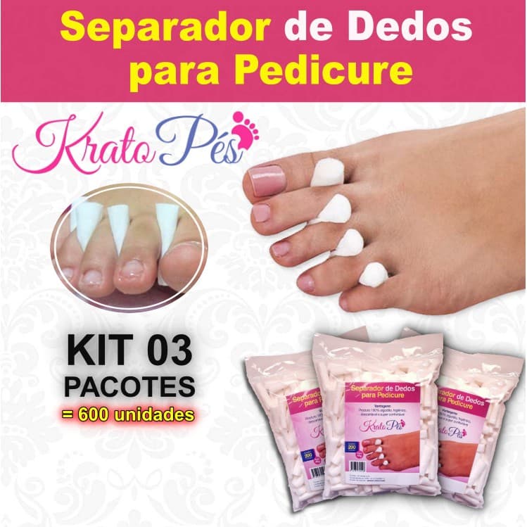KIT Separador de dedos 100% em algodão [Kratopes] - 200 unid/pacote (kit 03 pacotes = total 600 unidades)