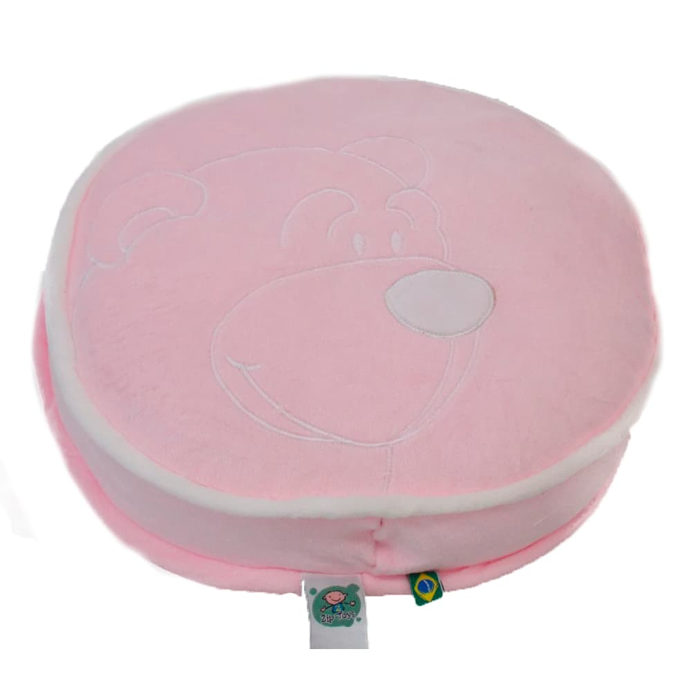 Almofada Redonda Infantil Pelúcia Ursinho Rosa | Antialérgica Lavável | Decoração Zip Toys