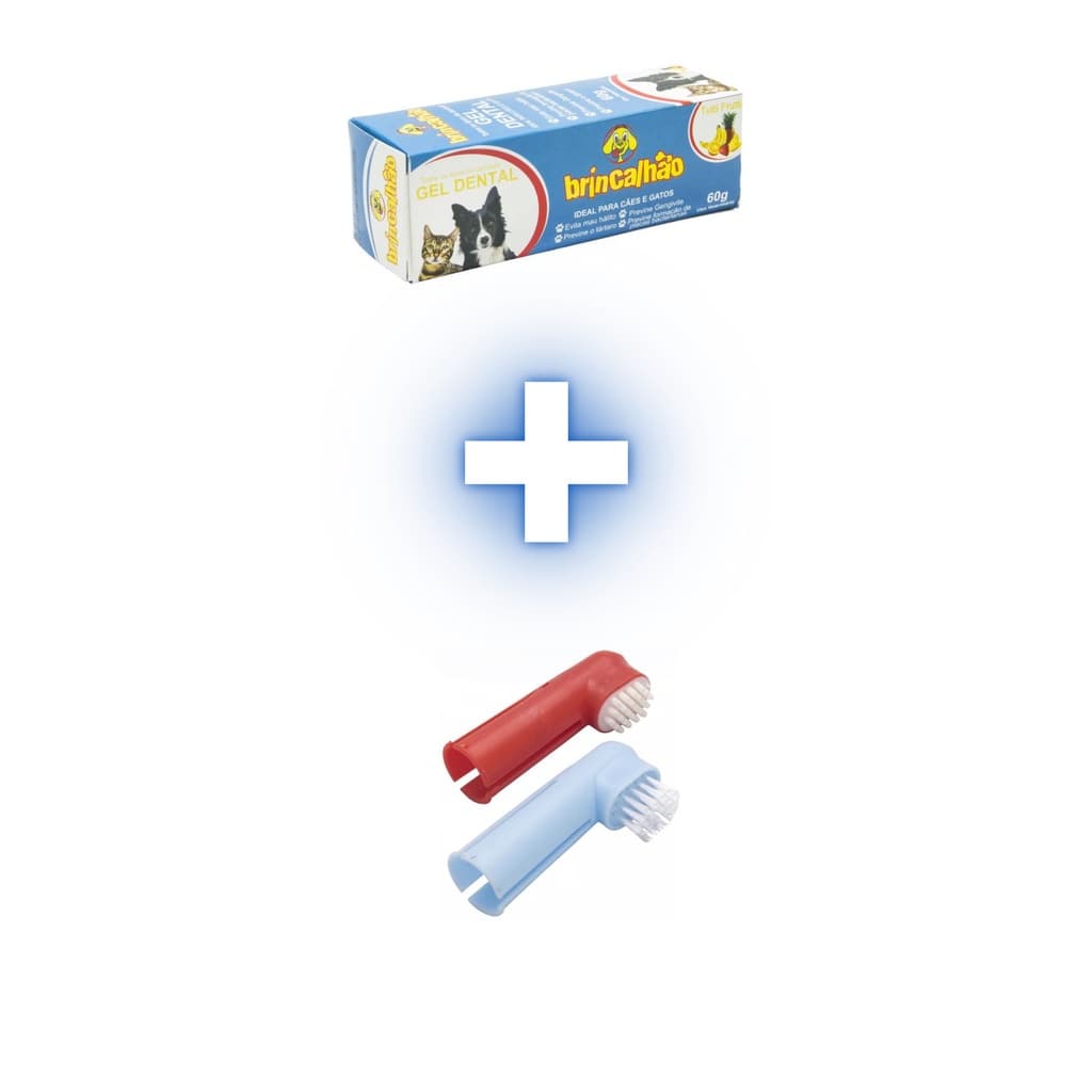 Pasta Gel Dental Para Cachorro Gato Brincalhão Mais Brinde Escova de Dente Dedeira com Duas Unidades