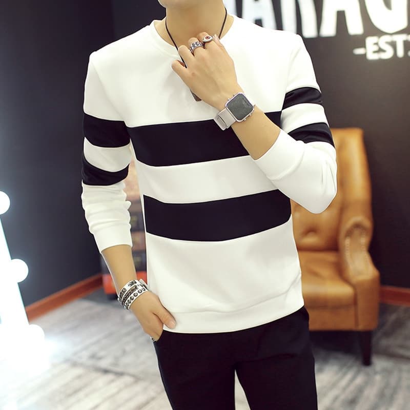 Camiseta De Manga Comprida Masculina 2022 Novo Estilo Coreano Slim-Fit Listrada