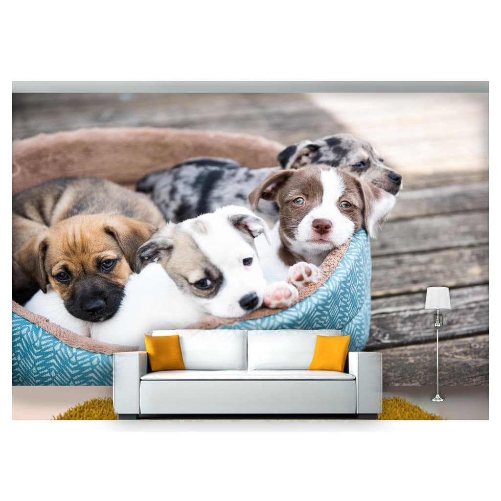 papel de parede Animais cachorros na cama 3D 10m² ANM224