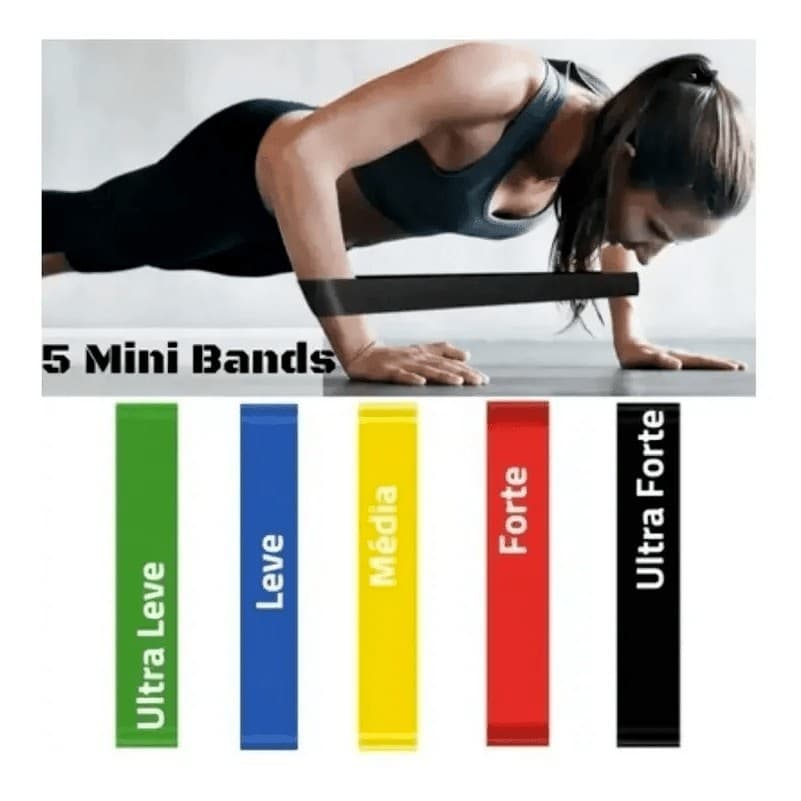 Kit 5 Faixas Elásticas Funcional Treino Pilates Fisioterapia Exercícios Elástico 5 Níveis Academia